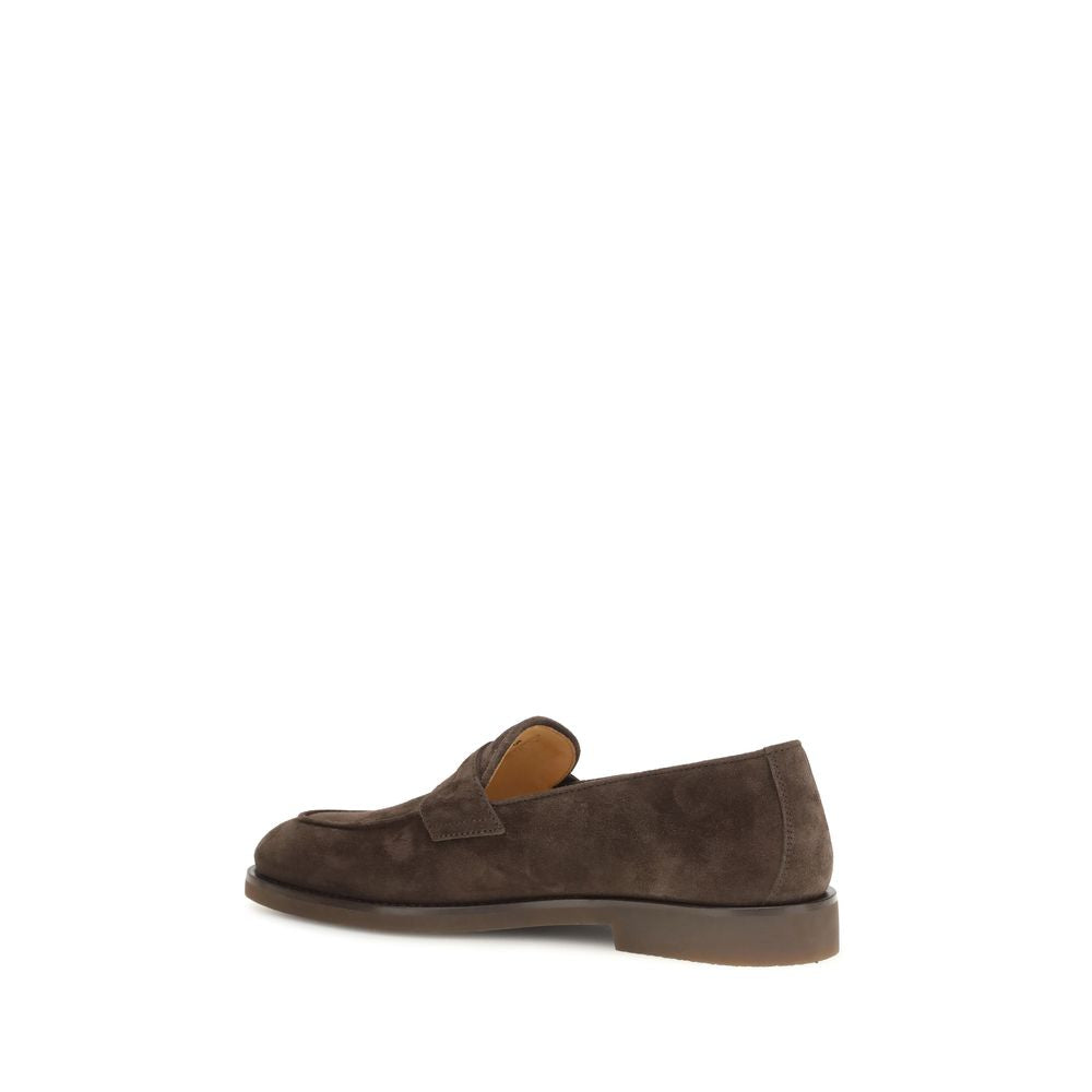Flat Loafer Slip-On Shoes by Brunello Cucinelli for men in bos taurus calf suede leather brown features an ergonomic silhouette, perfectly showcasing Men's Bos Taurus Calf Suede Leather Flat Loafer Slip-On Shoes with its distinct flat and elegant .
