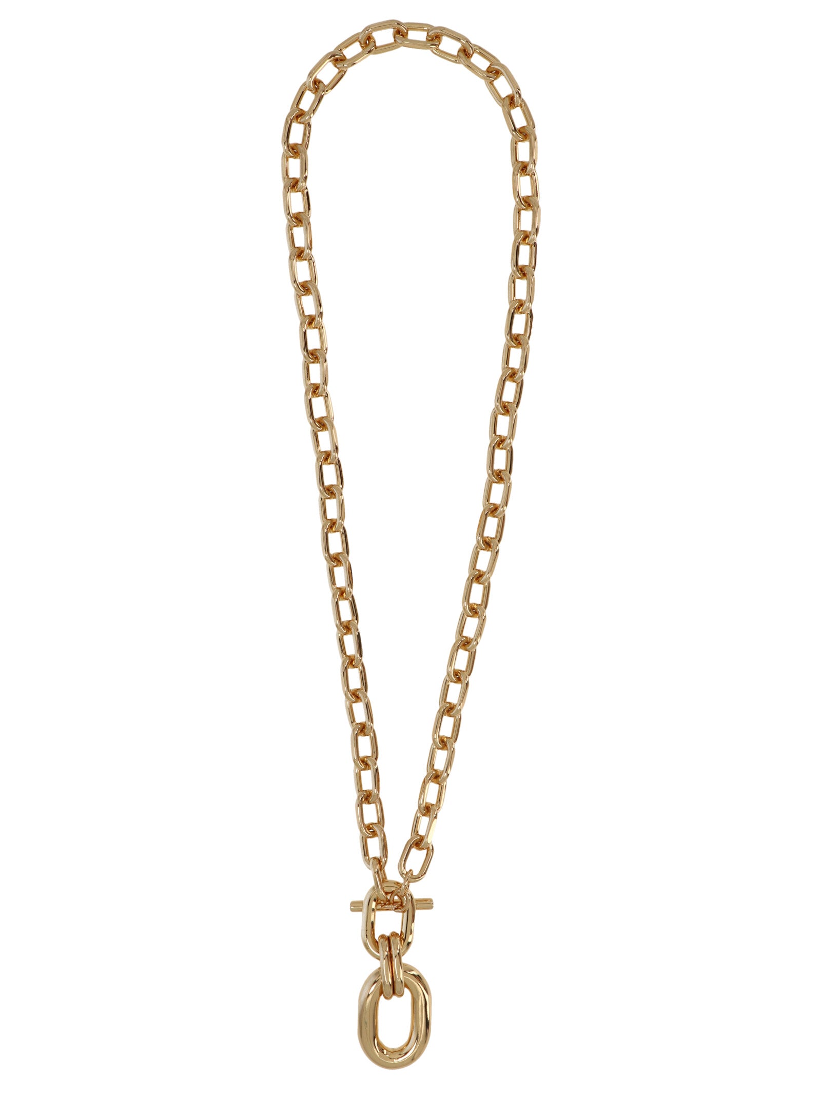 Necklace by Paco Rabanne for women in alpaca wool & polyamide gold showcases a luminous pendant necklace design that defines the elegant Women's Aluminium Gold Necklace.