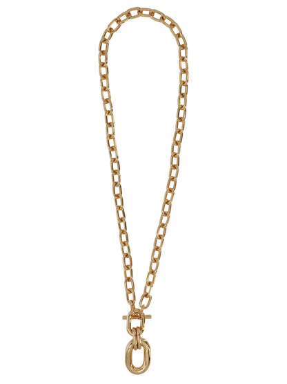 Necklace by Paco Rabanne for women in alpaca wool & polyamide gold showcases a luminous pendant necklace design that defines the elegant Women's Aluminium Gold Necklace.