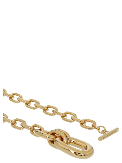 Necklace by Paco Rabanne for women in alpaca wool & polyamide gold features an lustrous silhouette, showcasing the lustrous [Neckline design] and Women's Aluminium Gold Necklace for a sophisticated, premium look.