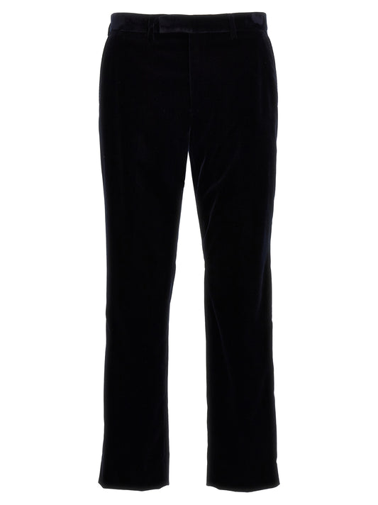 Trousers by Gucci for men in cotton velvet & elastane blue presents a smart silhouette, meticulously detailed with a smart , a smart long, and a smart .