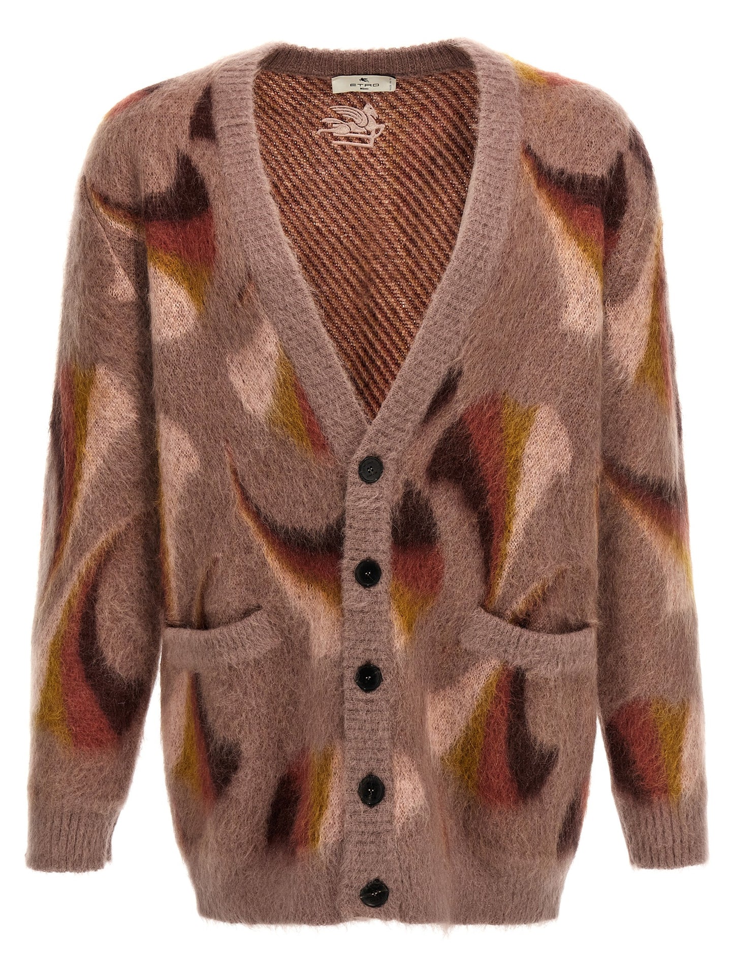 Etro Men's V Neck Mohair Wool & Polyolefin Cardigan - Multicolor Patterned