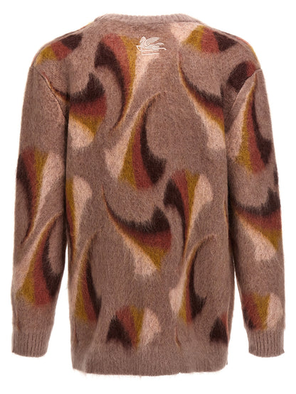 Etro Men's V Neck Mohair Wool & Polyolefin Cardigan - Multicolor Patterned