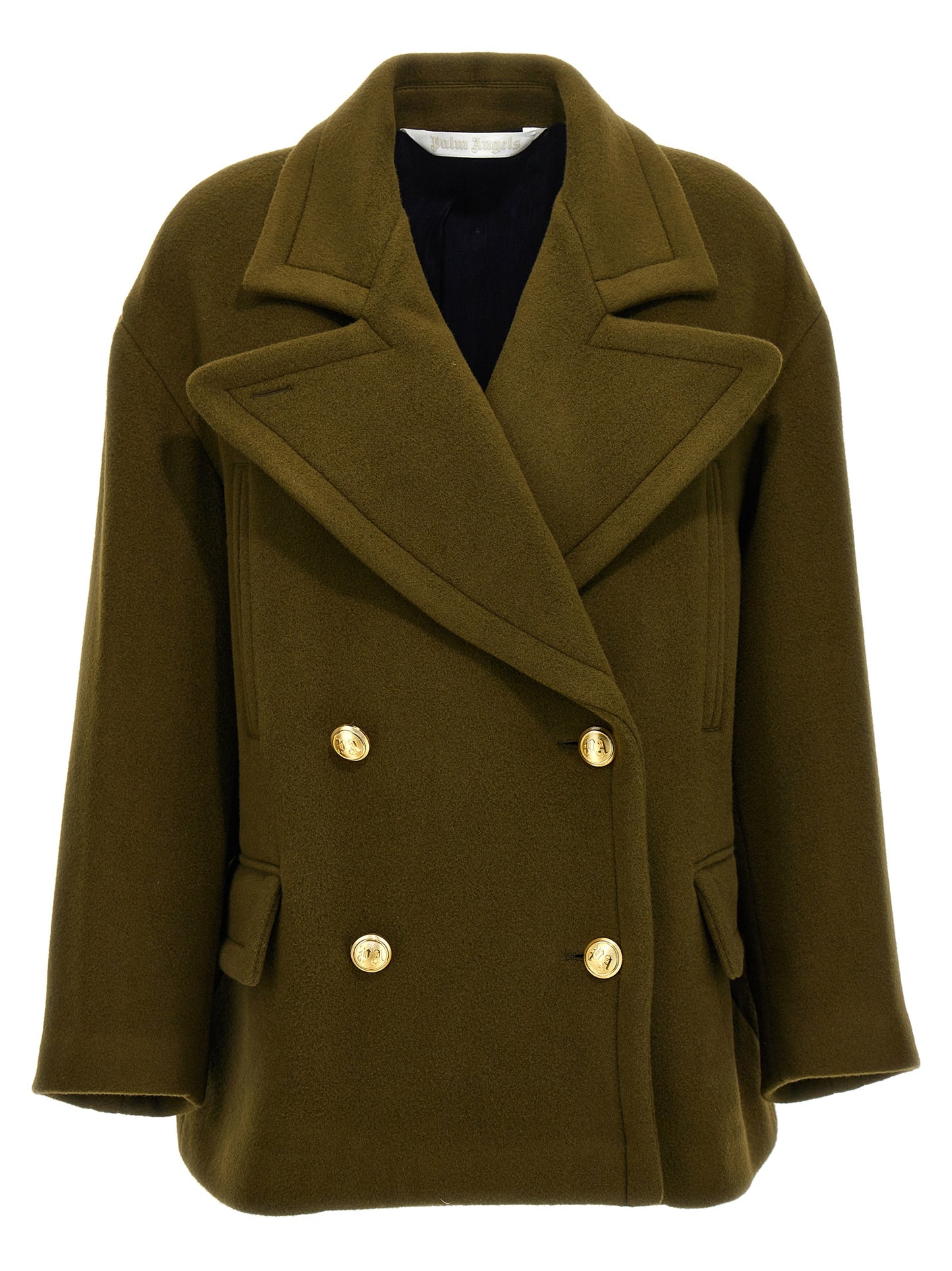 Palm Angels Women's Double Breasted Polyamide & Virgin Wool Trench Coat - Bicolour Gold Green