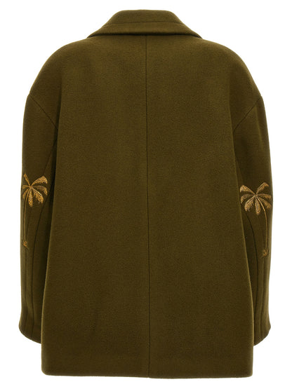 Palm Angels Women's Double Breasted Polyamide & Virgin Wool Trench Coat - Bicolour Gold Green