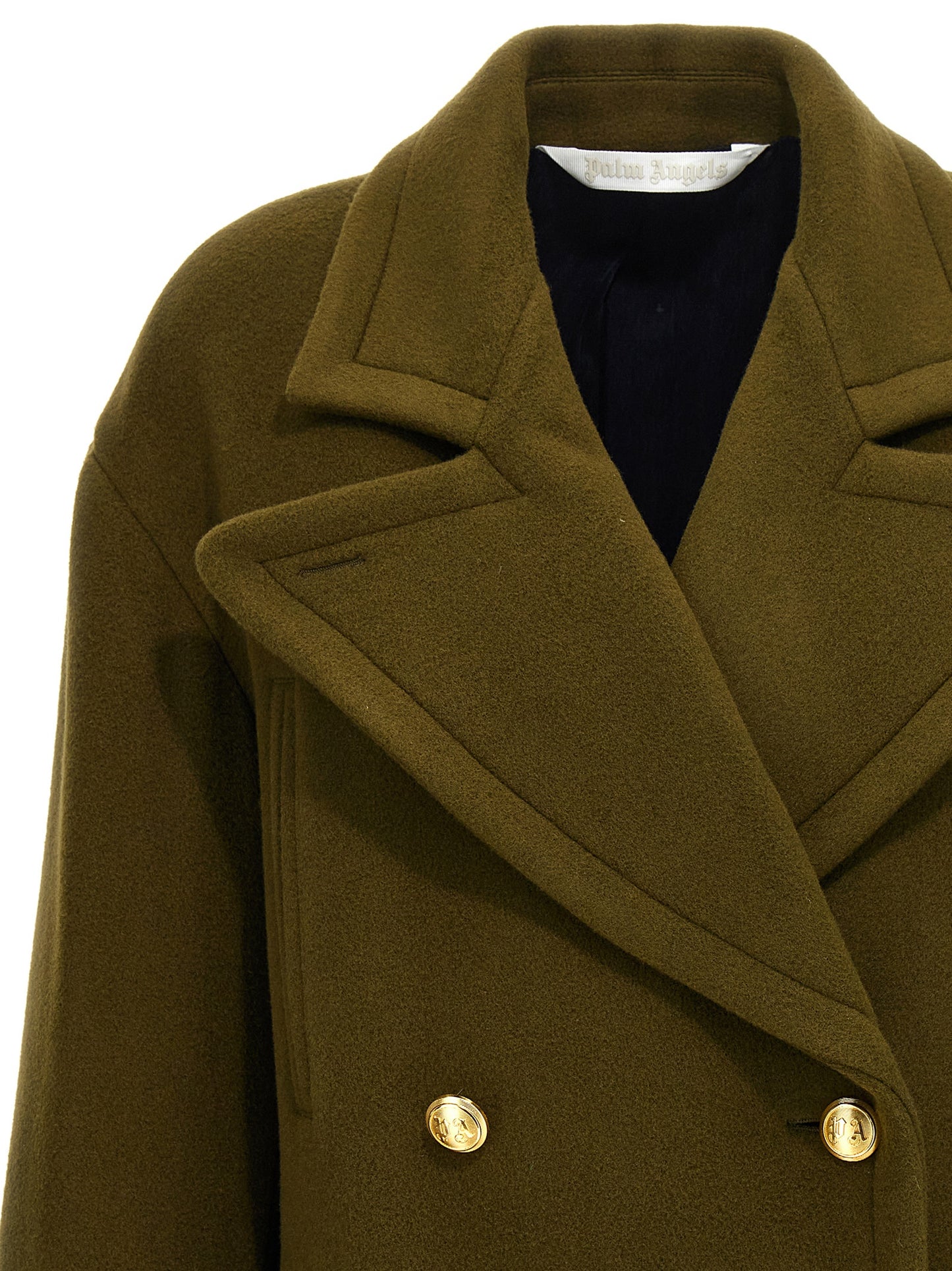 Palm Angels Women's Double Breasted Polyamide & Virgin Wool Trench Coat - Bicolour Gold Green