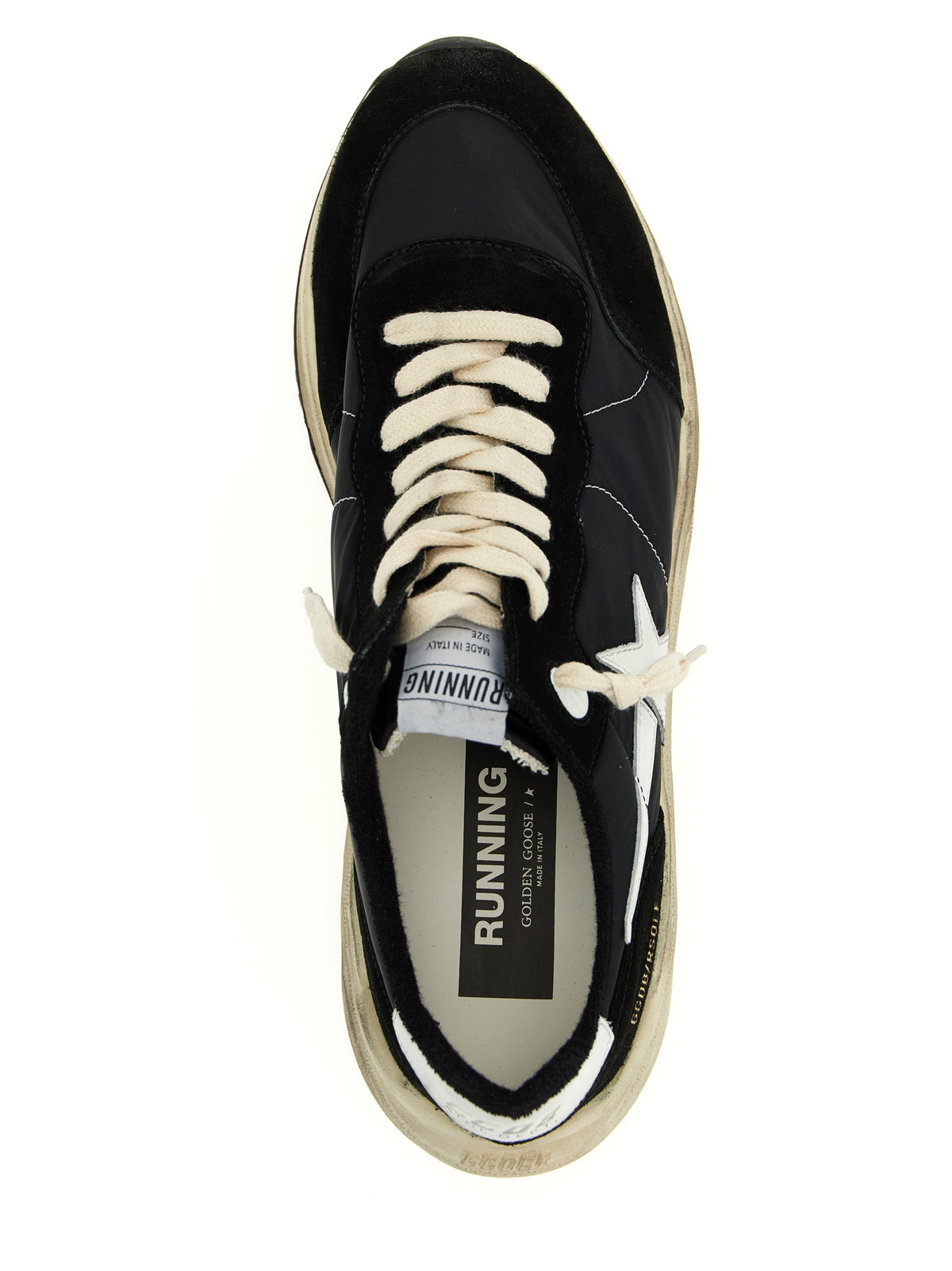 Athletic Sneakers by Golden Goose for men in nylon polyester polyurethane suede leather & cotton bicolour, black & white showcases a architectural silhouette, artfully capturing the essence of the Men's Athletic Nylon Polyester Polyurethane Suede Leather & Cotton Sneakers with its signature architectural athletic style construction.