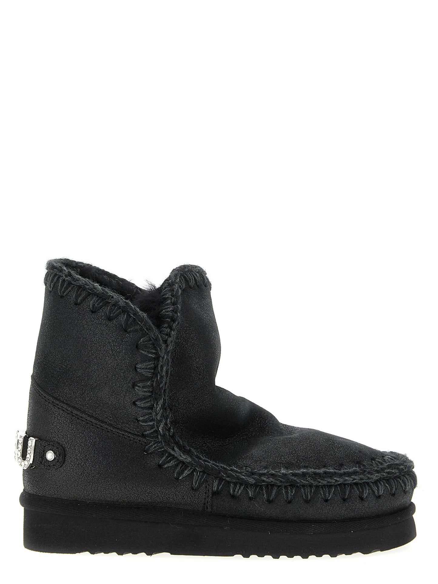 Mou Women's Suede Lamb-Sheep Leather & Fur Ankle Boots - Black