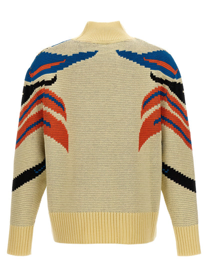 Bluemarble Men's Virgin Wool Cardigan - Multicolor Jacquard