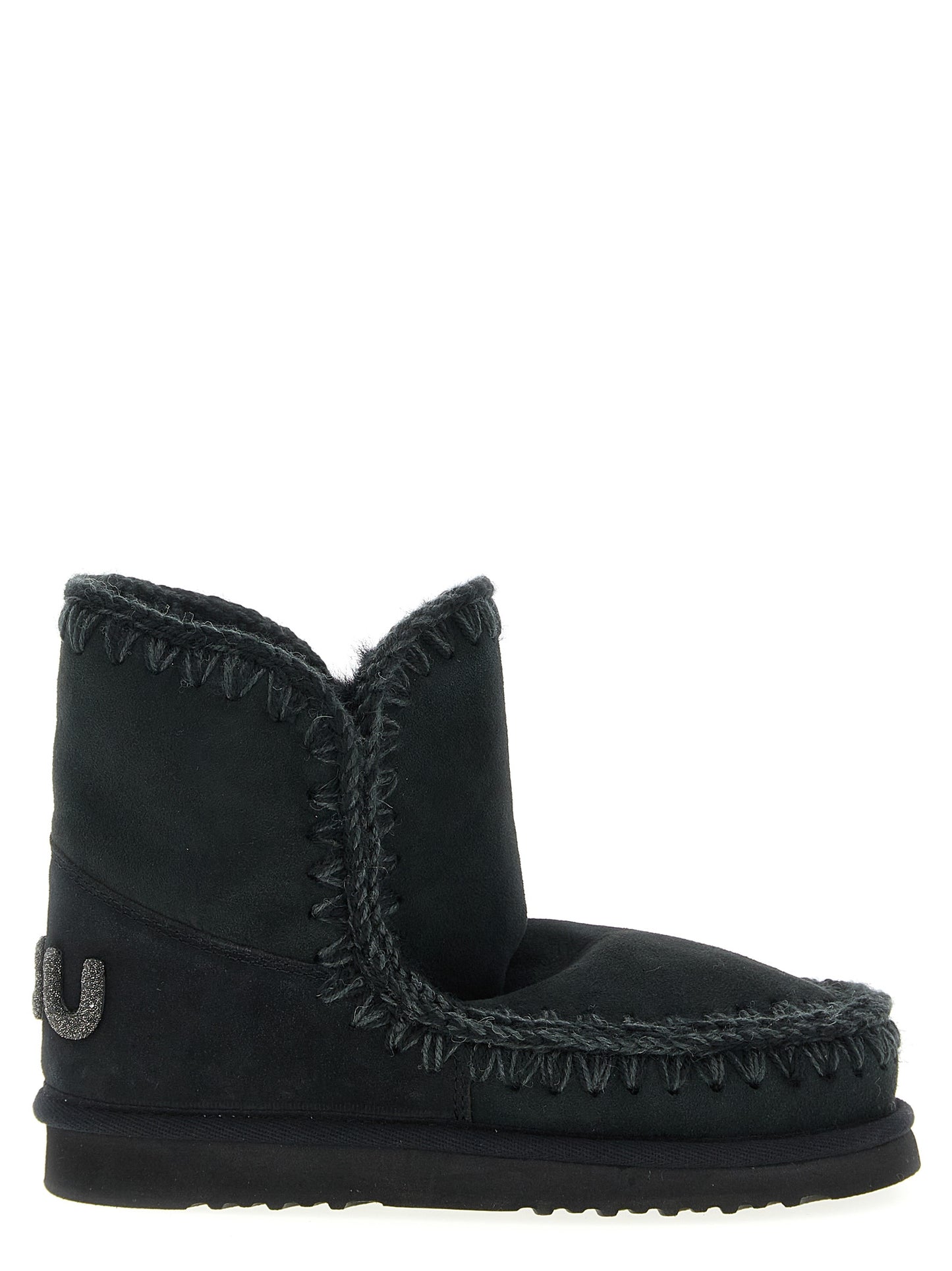Mou Women's Lambskin Leather & Fur Ankle Winter Boots - Black