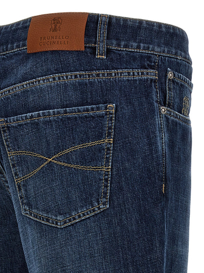 Brunello Cucinelli Blue Cotton Straight-Leg Jeans