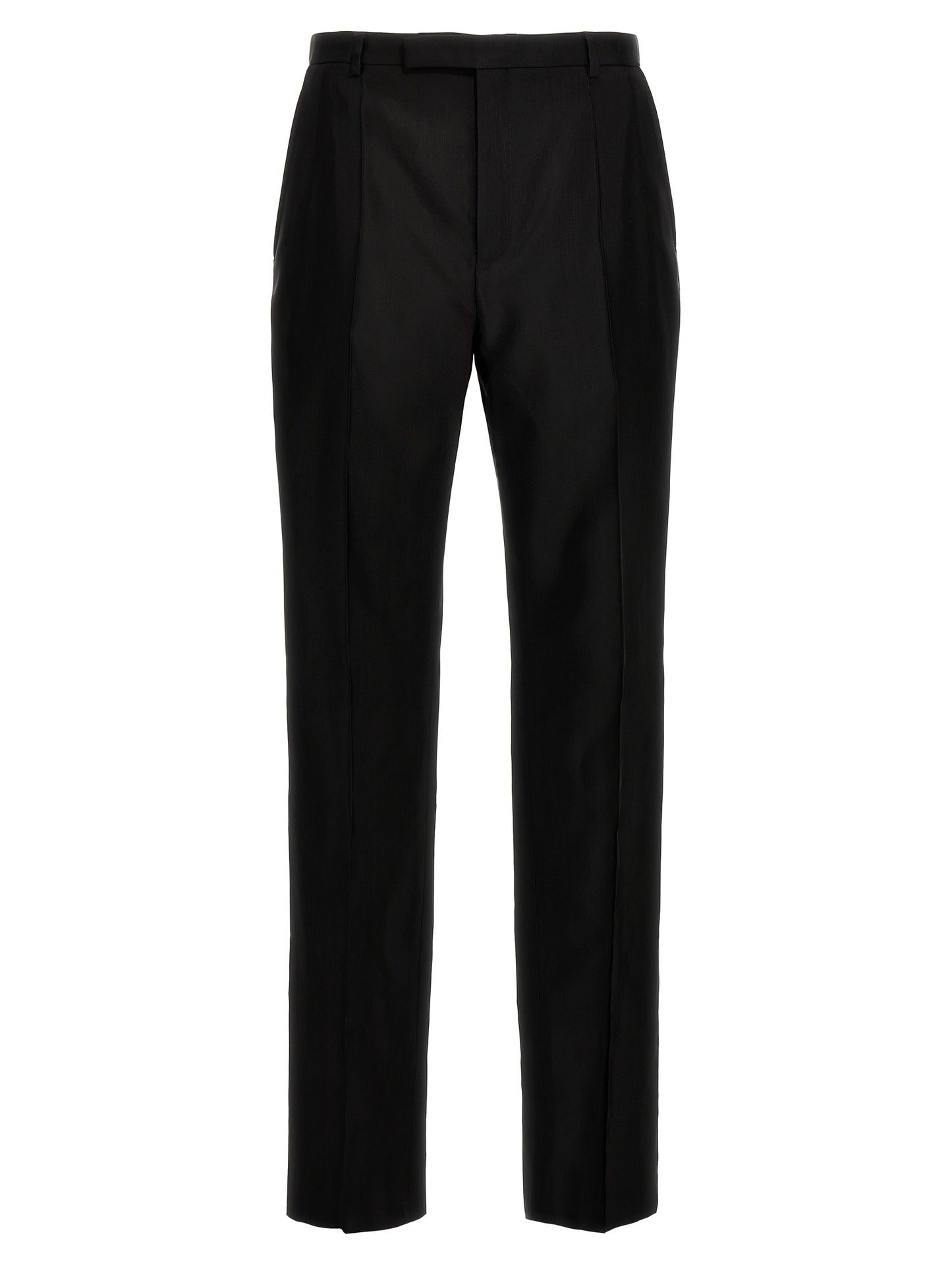 Saint Laurent Men's Straight Leg High Rise Wool & Acetate Trousers - Black