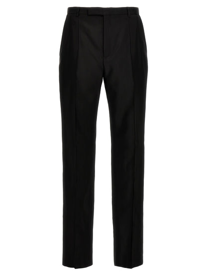 Saint Laurent Men's Straight Leg High Rise Wool & Acetate Trousers - Black