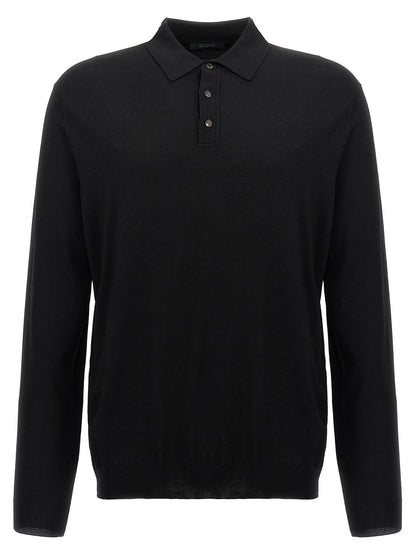ZANONE Essence Men's Plush Polyamide & Virgin Wool Polo Shirt - Black