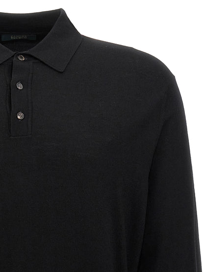 ZANONE Essence Men's Plush Polyamide & Virgin Wool Polo Shirt - Black