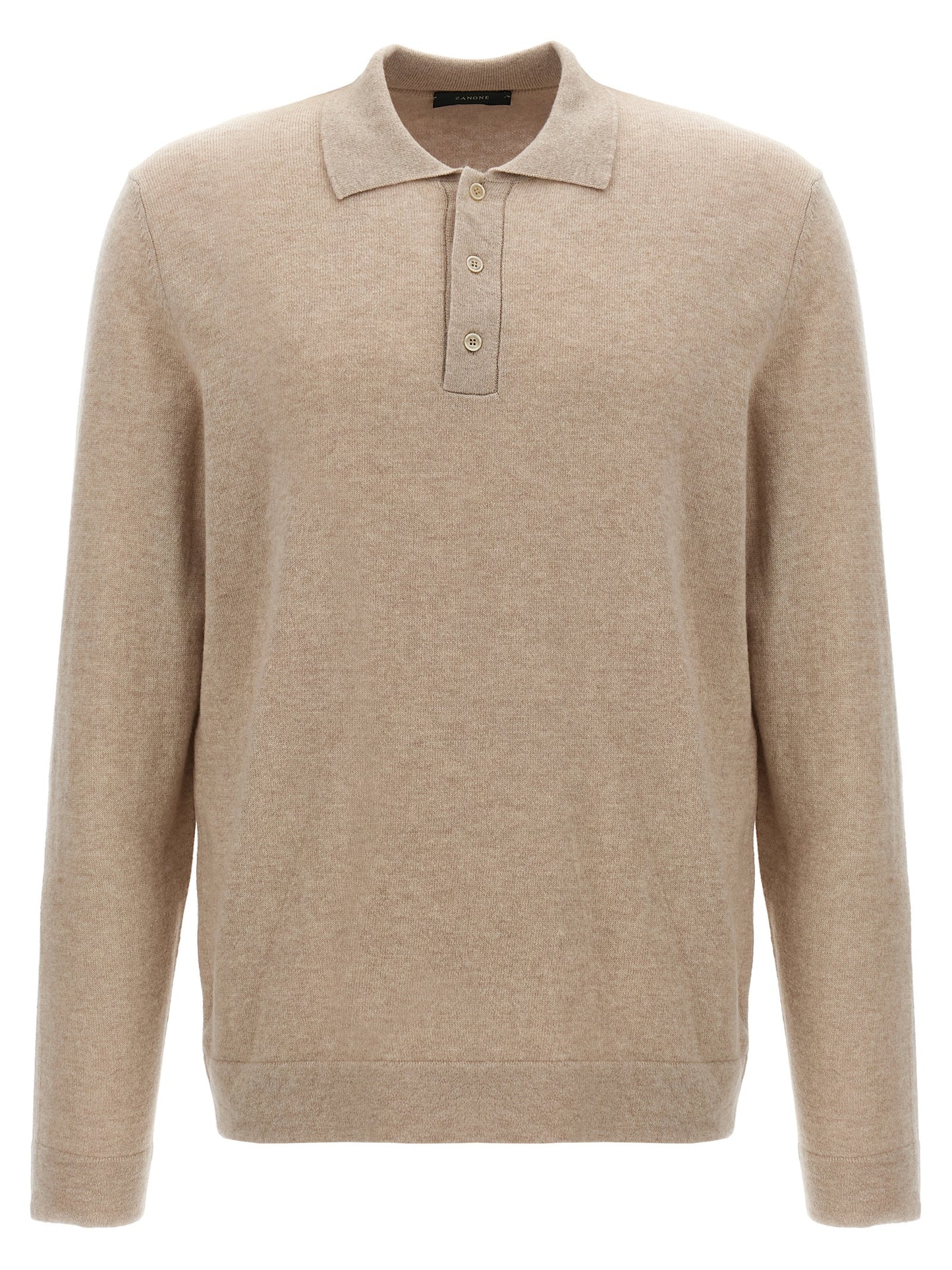 ZANONE Men's Long-Sleeve Cashmere Virgin Wool Polo Shirt - Beige