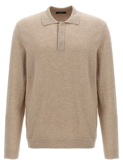 ZANONE Men's Long-Sleeve Cashmere Virgin Wool Polo Shirt - Beige