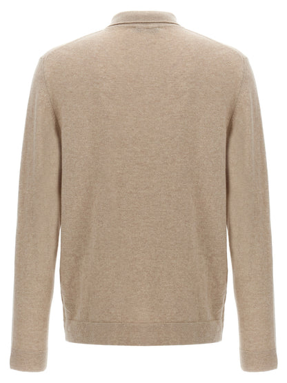 ZANONE Men's Long-Sleeve Cashmere Virgin Wool Polo Shirt - Beige