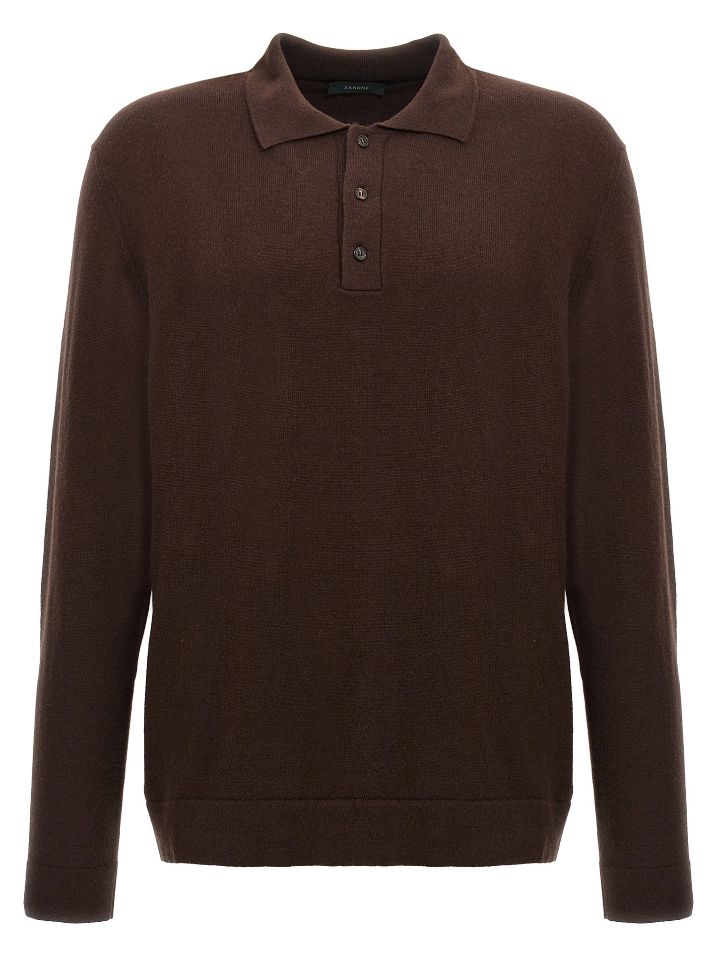 ZANONE Men's Long-Sleeve Cashmere Virgin Wool Polo Shirt - Brown
