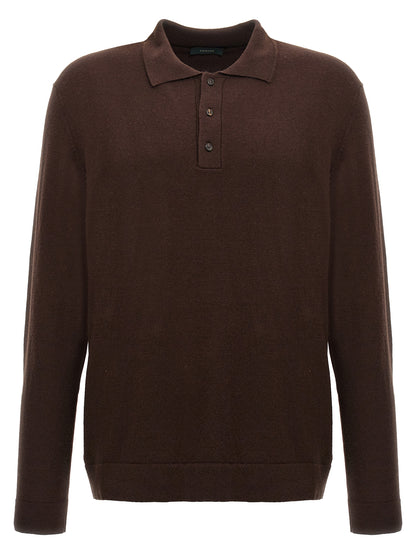 ZANONE Men's Long-Sleeve Cashmere Virgin Wool Polo Shirt - Brown