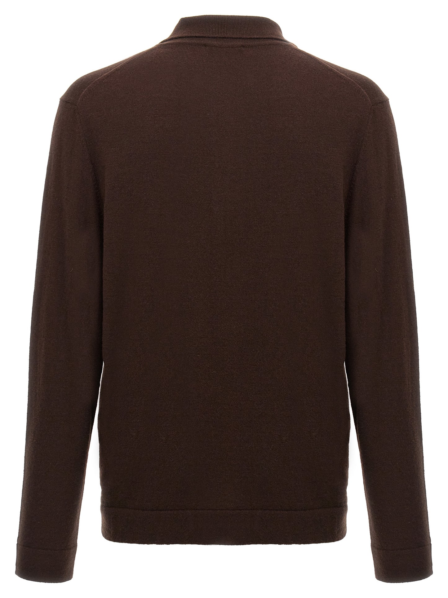 ZANONE Men's Long-Sleeve Cashmere Virgin Wool Polo Shirt - Brown