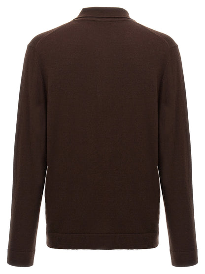 ZANONE Men's Long-Sleeve Cashmere Virgin Wool Polo Shirt - Brown