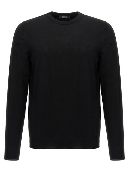 ZANONE Men's Crew Neck Polyamide & Virgin Wool Cardigan - Black