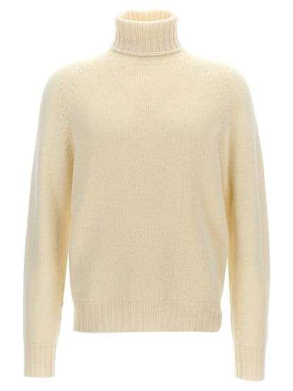 MA'RY'YA The Blend Men's Turtleneck Cashmere Silk & Modacrylic Cardigan - White