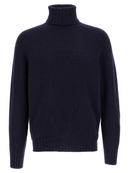 MA'RY'YA Men's Turtleneck Cashmere Silk & Modacrylic Cardigan - Blue