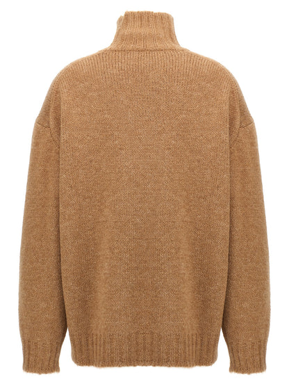 Jil Sander Women's Turtleneck Virgin Alpaca Wool Cardigan - Beige