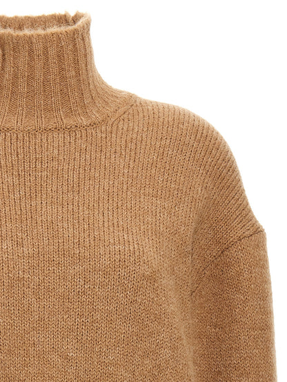 Jil Sander Women's Turtleneck Virgin Alpaca Wool Cardigan - Beige
