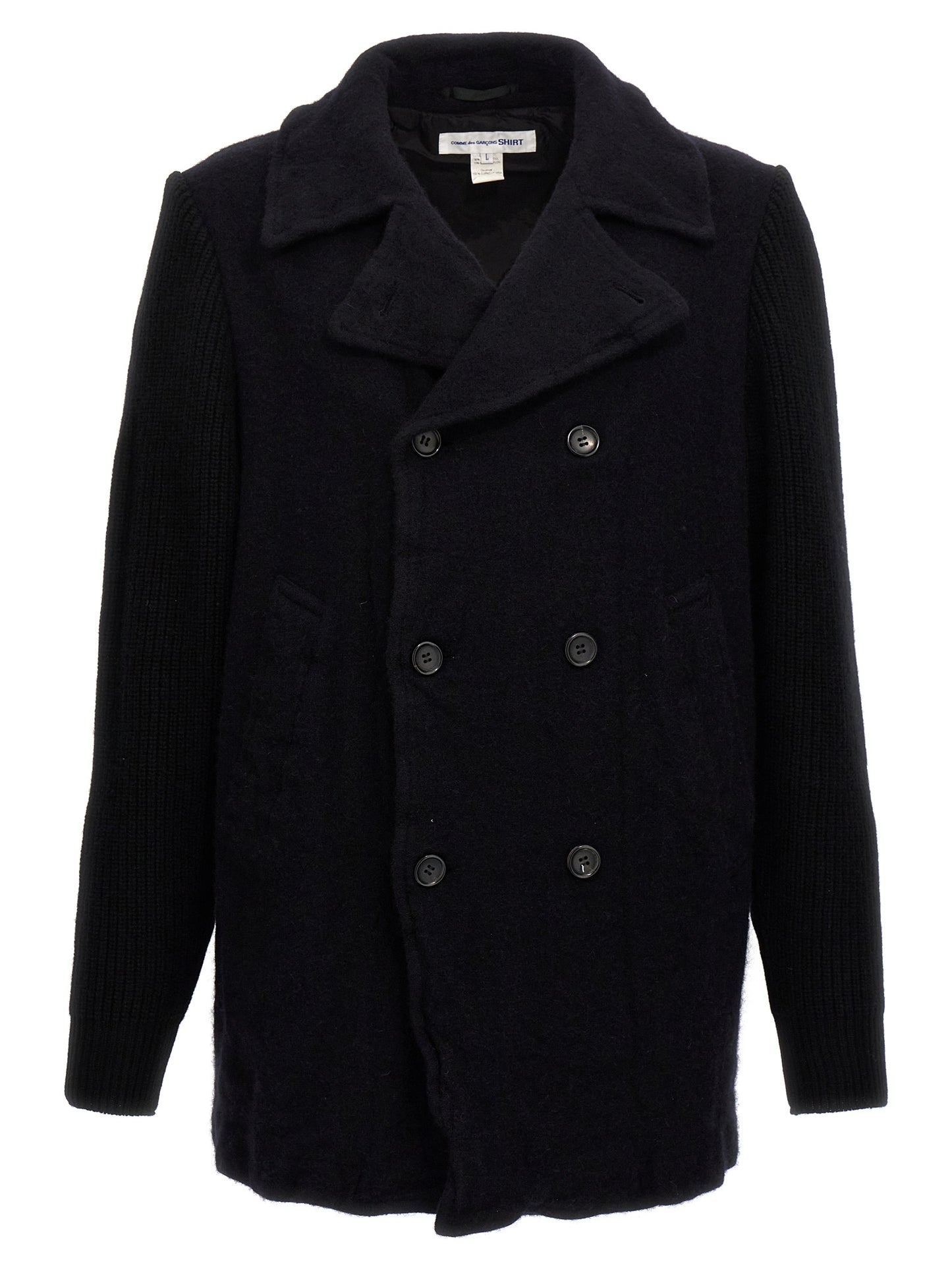 Comme Des Garçons Men's Double Breasted Wool & Nylon Overcoat - Blue