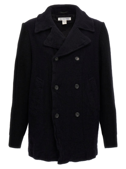 Comme Des Garçons Men's Double Breasted Wool & Nylon Overcoat - Blue