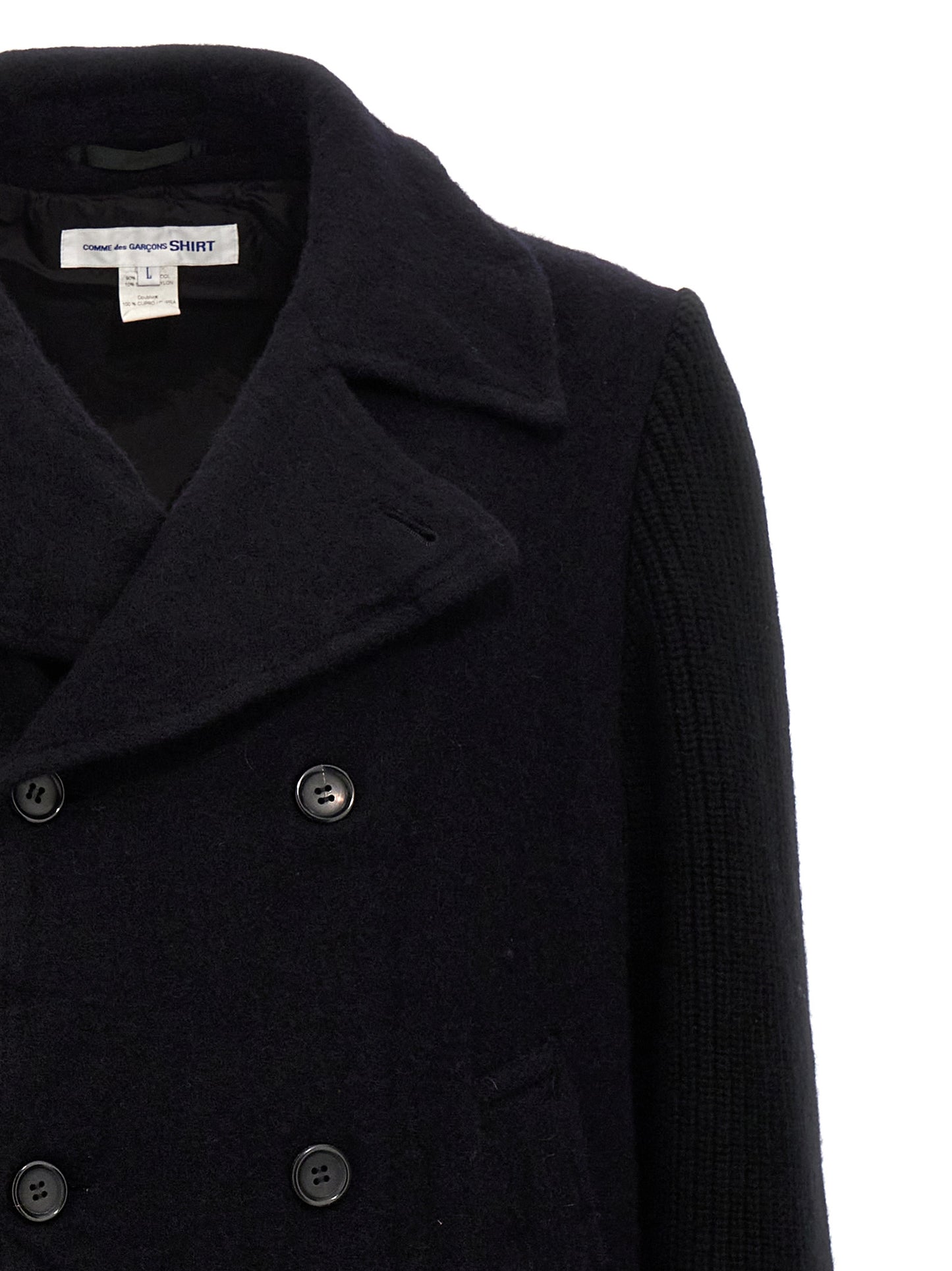 Comme Des Garçons Men's Double Breasted Wool & Nylon Overcoat - Blue