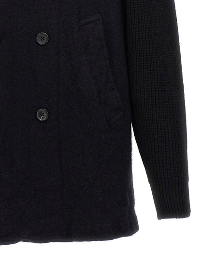Comme Des Garçons Men's Double Breasted Wool & Nylon Overcoat - Blue