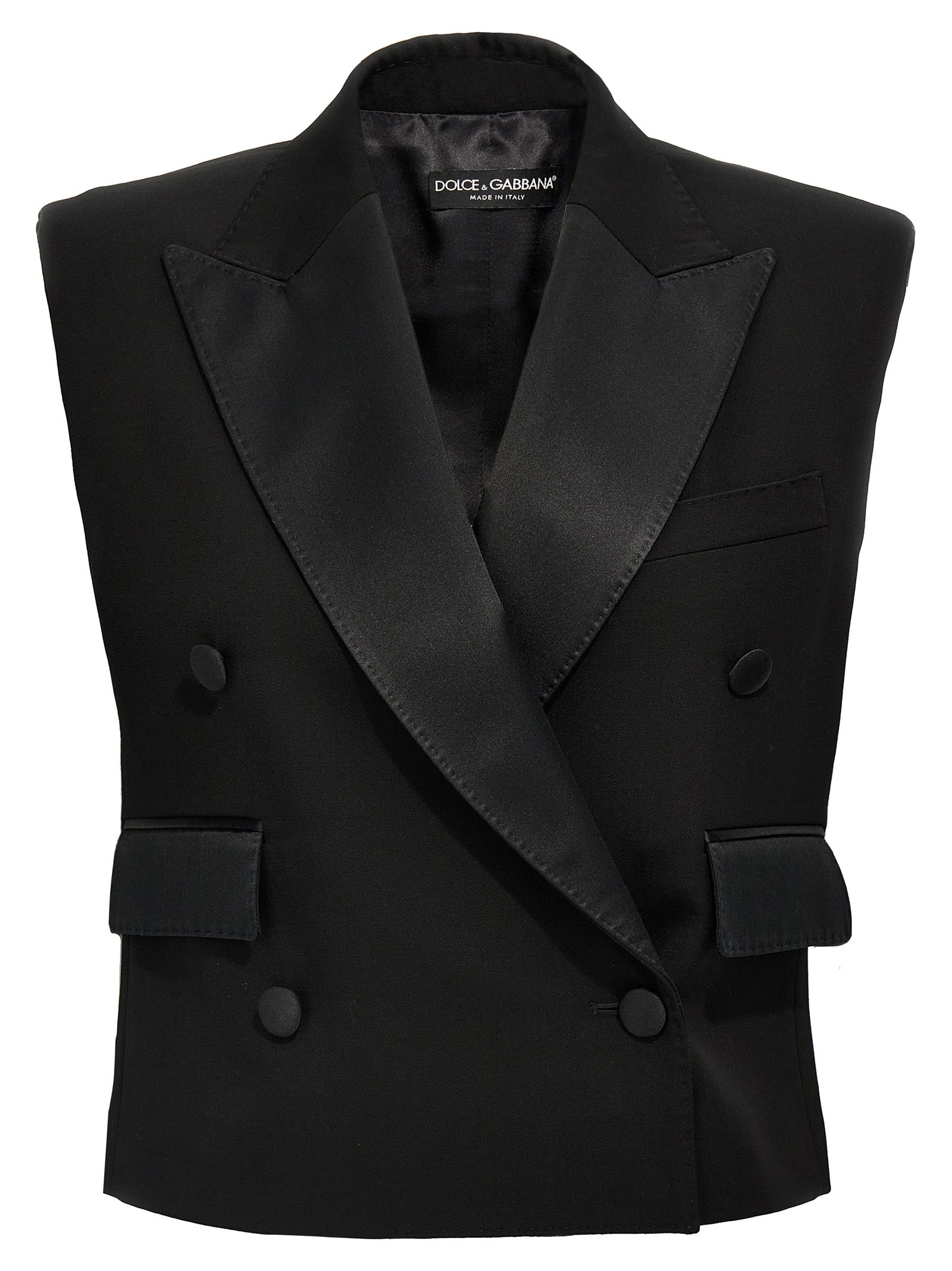 Vest by Dolce & Gabbana for women in virgin wool silk & polyester black features an contemporary silhouette, showcasing refined insulated and a contemporary for a sophisticated layered look.