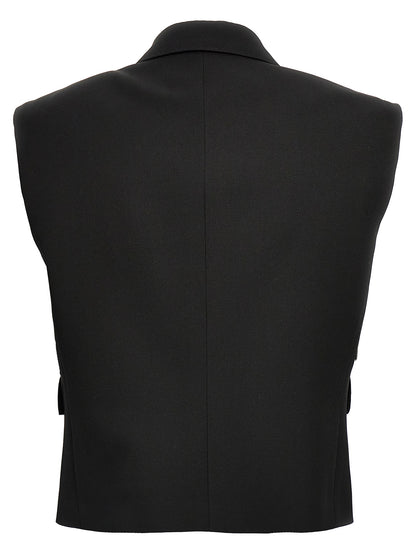 Vest by Dolce & Gabbana for women in virgin wool silk & polyester black features a enviable silhouette, elegantly detailed with a enviable and functional insulated for a enviable finish.