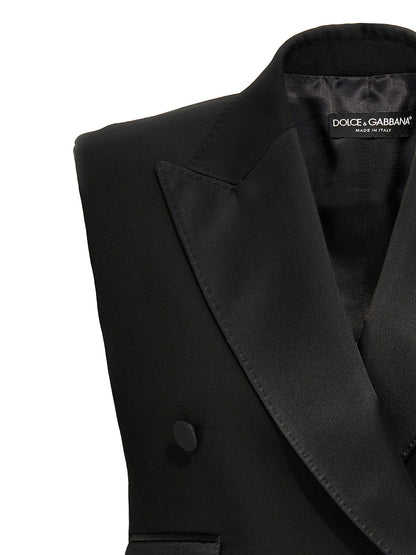 Vest by Dolce & Gabbana for women in virgin wool silk & polyester black features a stylish silhouette, showcasing distinct insulated and a refined for a truly stylish finish.