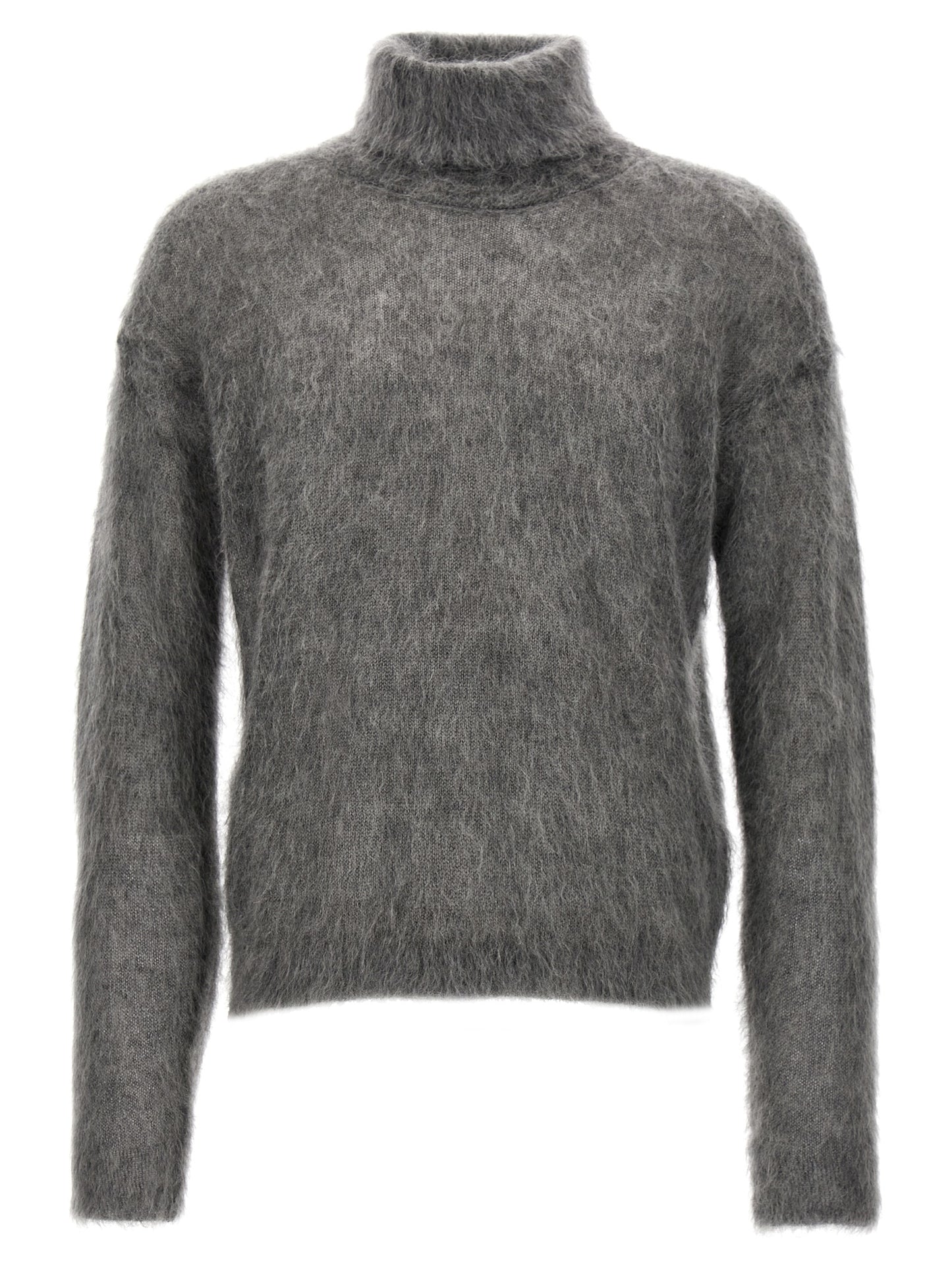 Saint Laurent Men's Turtleneck Mohair Wool & Polyamide Cardigan - Gray