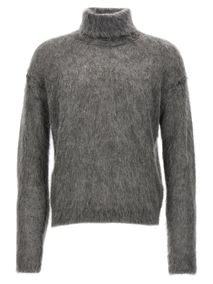 Saint Laurent Men's Turtleneck Mohair Wool & Polyamide Cardigan - Gray