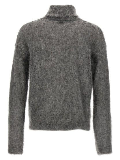 Saint Laurent Men's Turtleneck Mohair Wool & Polyamide Cardigan - Gray