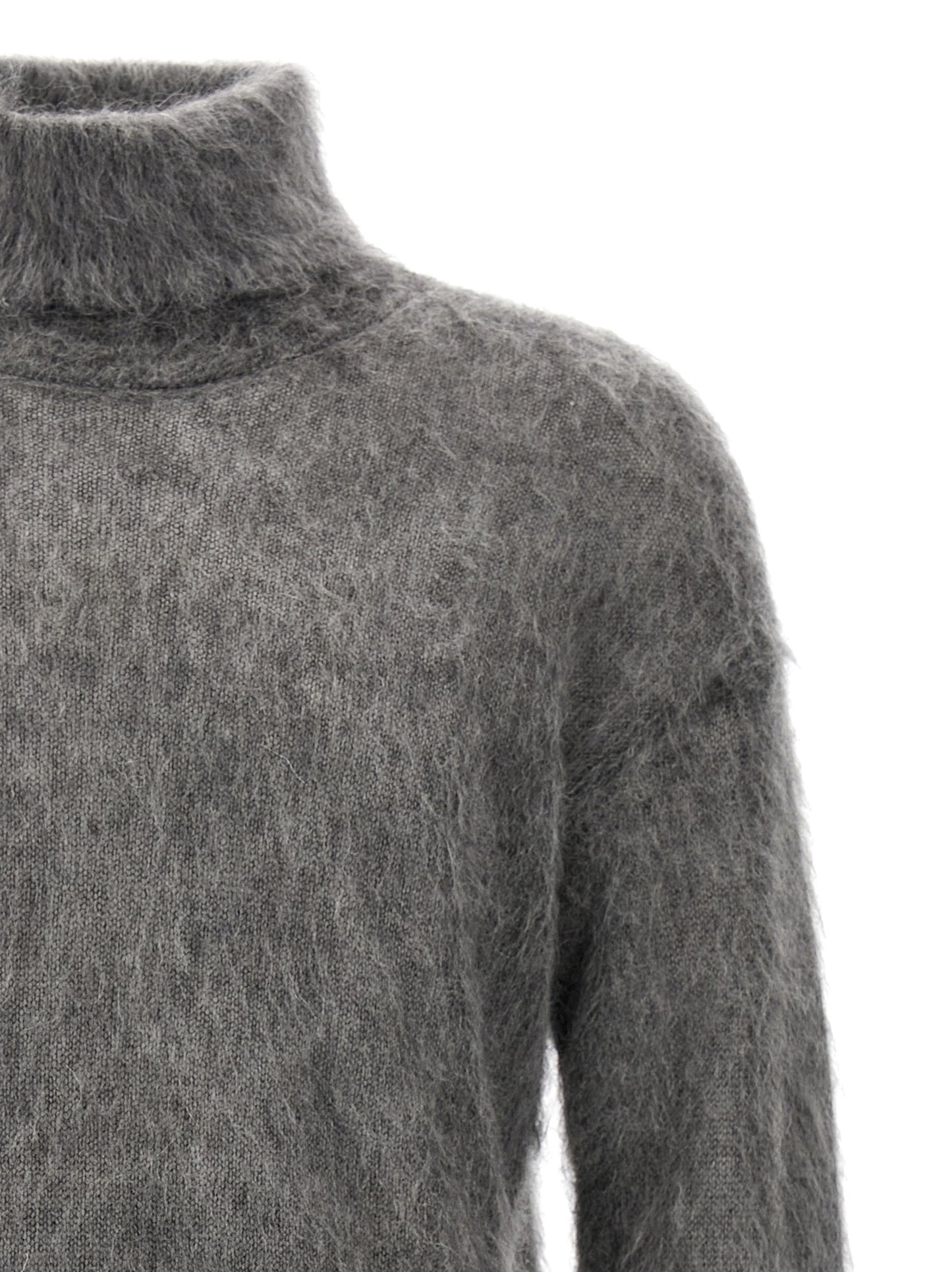 Saint Laurent Men's Turtleneck Mohair Wool & Polyamide Cardigan - Gray