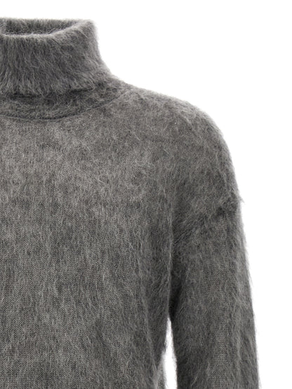 Saint Laurent Men's Turtleneck Mohair Wool & Polyamide Cardigan - Gray