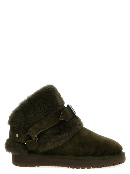 Burberry Women's Suede Leather Cotton & Viscose Ankle Strap Boots - Bicolour Green
