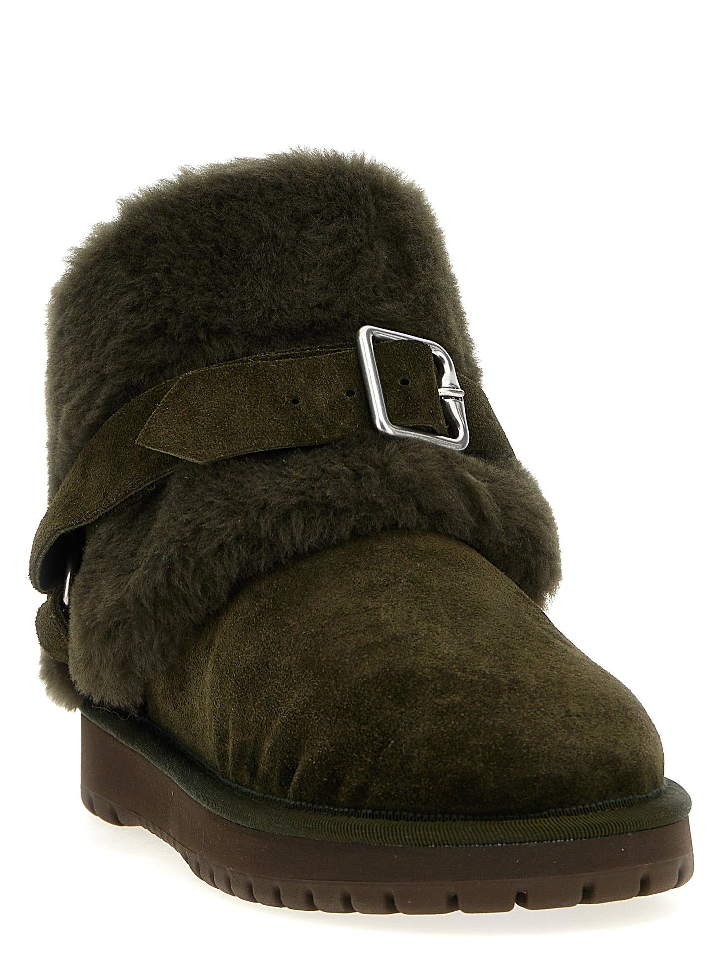 Burberry Women's Suede Leather Cotton & Viscose Ankle Strap Boots - Bicolour Green