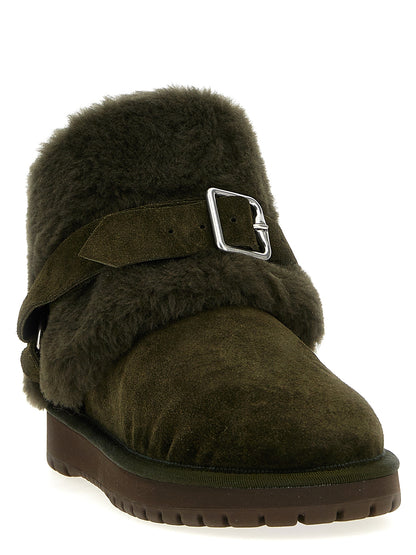 Burberry Women's Suede Leather Cotton & Viscose Ankle Strap Boots - Bicolour Green