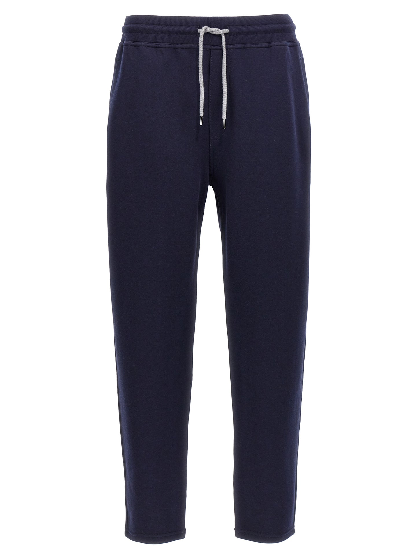 Joggers by Brunello Cucinelli for men in silk cotton & cashmere blue features a polished silhouette with a polished , reaching a polished long and finished with a polished .