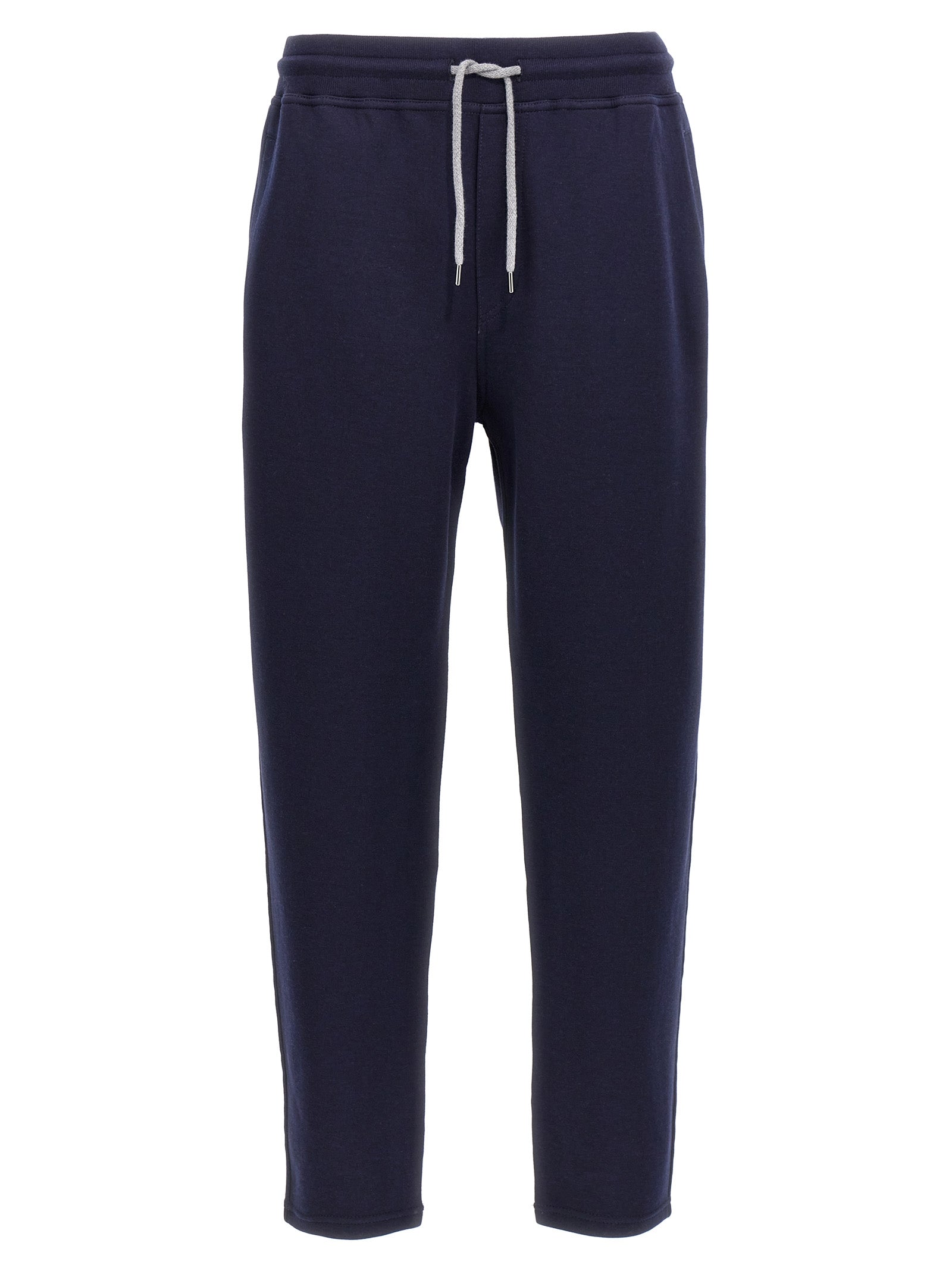 Joggers by Brunello Cucinelli for men in silk cotton & cashmere blue features a polished silhouette with a polished , reaching a polished long and finished with a polished .