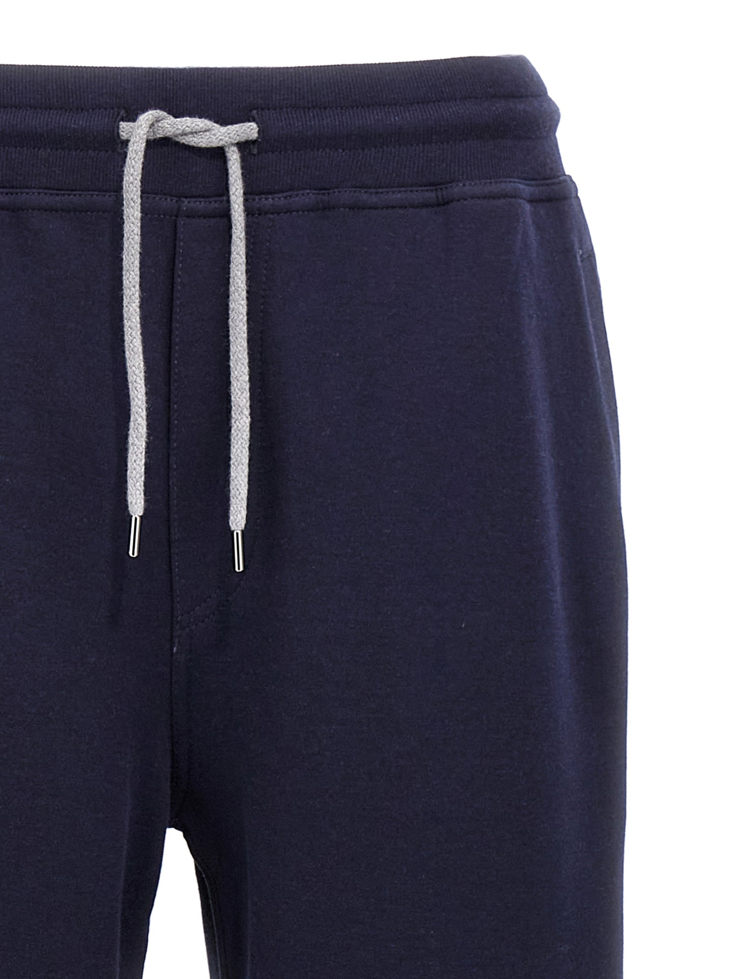 Joggers by Brunello Cucinelli for men in silk cotton & cashmere blue presents a tailored silhouette, showcasing a tailored and long cut with a refined for a truly tailored aesthetic.