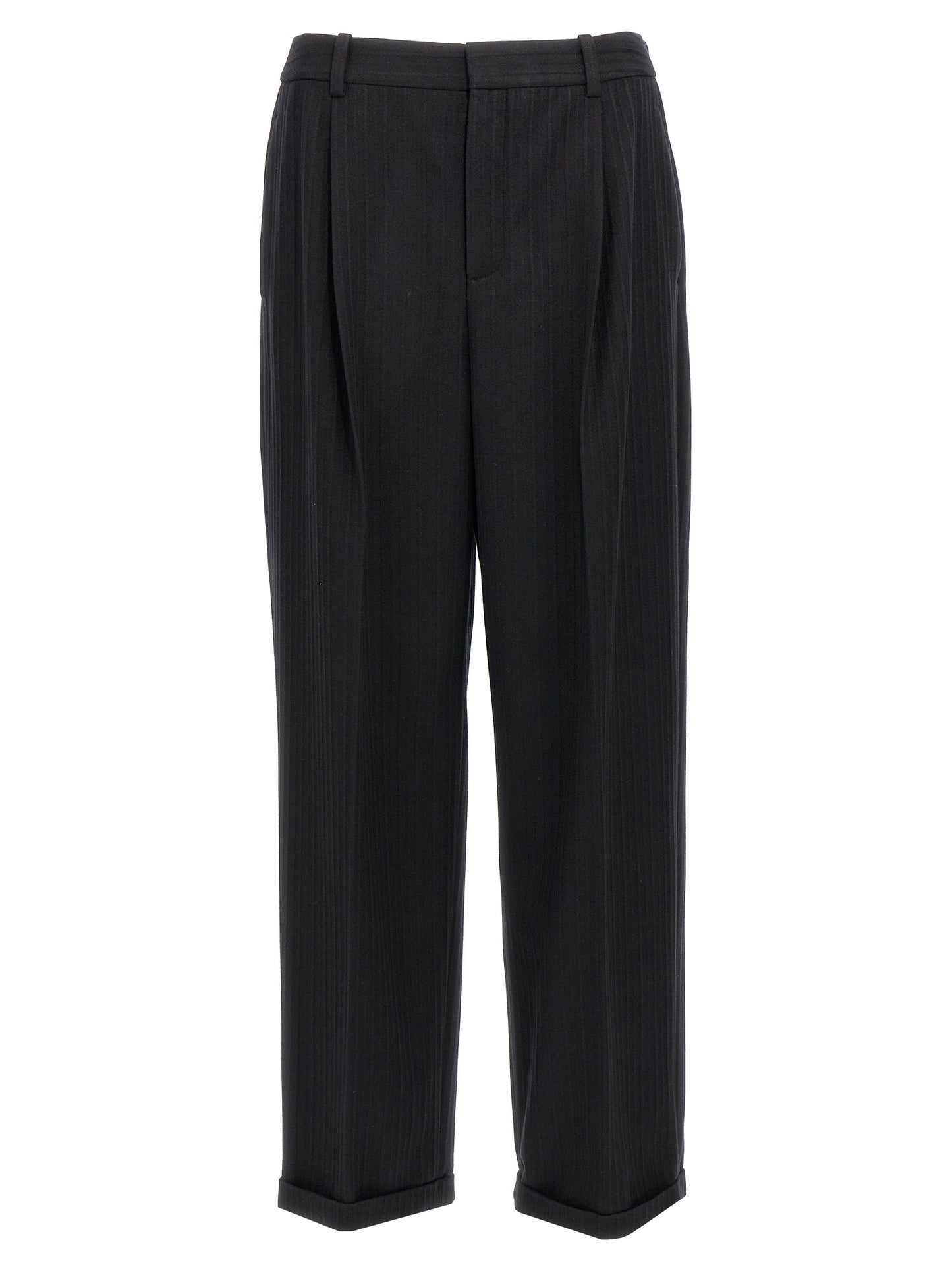 Saint Laurent Men's Straight Leg High Rise Cashmere Trousers - Black